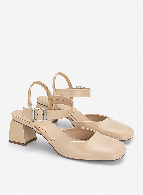Giày bít mũi block heel phối khóa trang trí - BMN 0740 - Màu kem - VASCARA