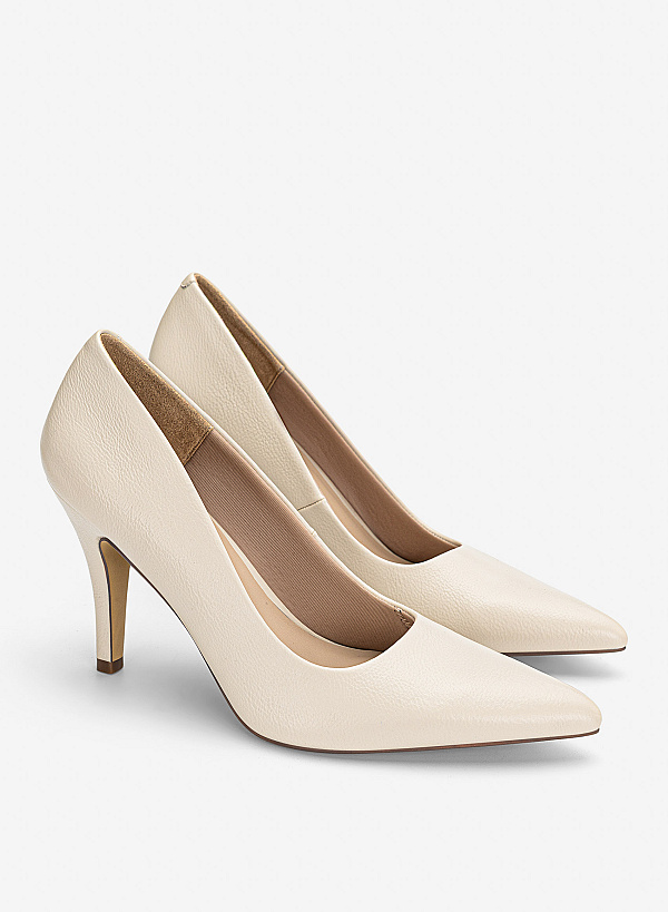Giày bít mũi nhọn gót stiletto - BMN 0738 - Màu kem - VASCARA