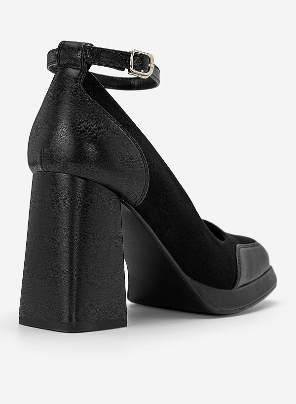 Giày bít mũi platform ankle strap - BMN 0769 - Màu đen - VASCARA