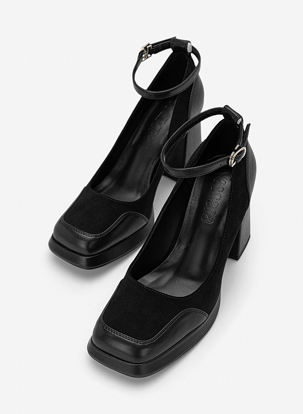 Giày bít mũi platform ankle strap - BMN 0769 - Màu đen - VASCARA