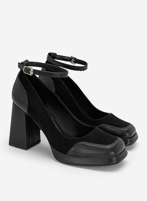 Giày bít mũi platform ankle strap - BMN 0769 - Màu đen - VASCARA