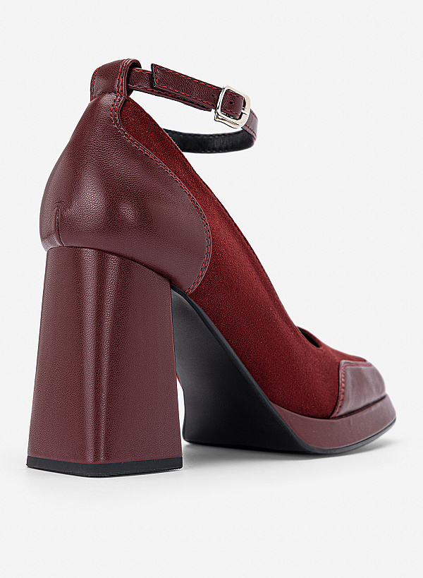 Giày bít mũi platform ankle strap - BMN 0769 - Màu đỏ đậm - VASCARA