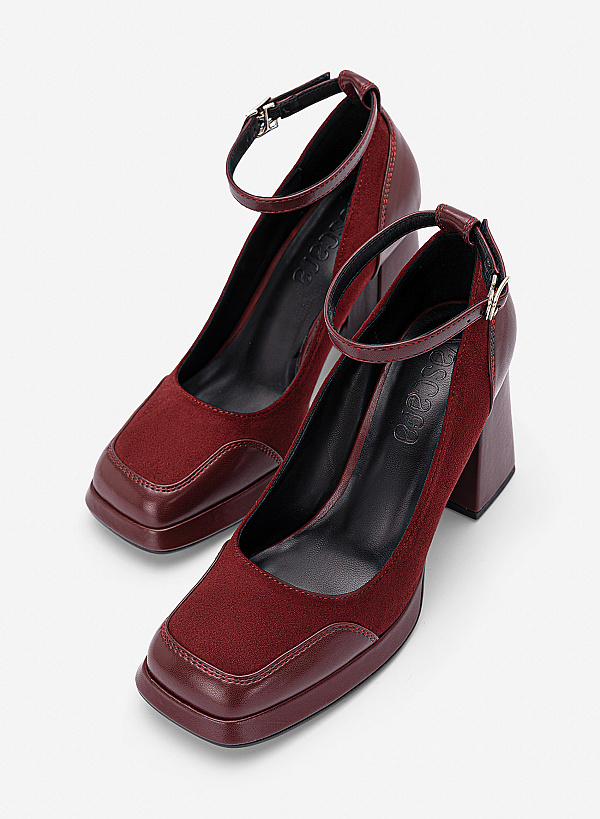 Giày bít mũi platform ankle strap - BMN 0769 - Màu đỏ đậm - VASCARA