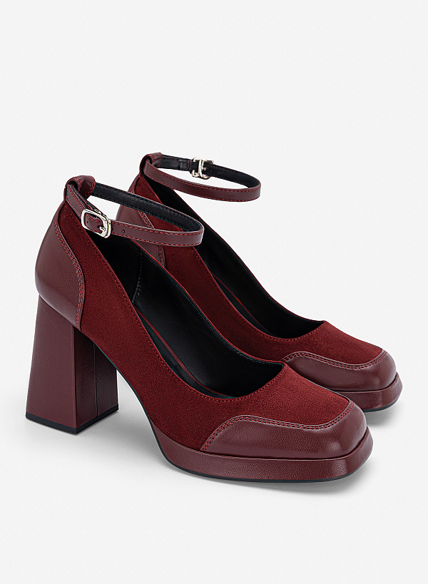 Giày bít mũi platform ankle strap - BMN 0769 - Màu đỏ đậm - VASCARA