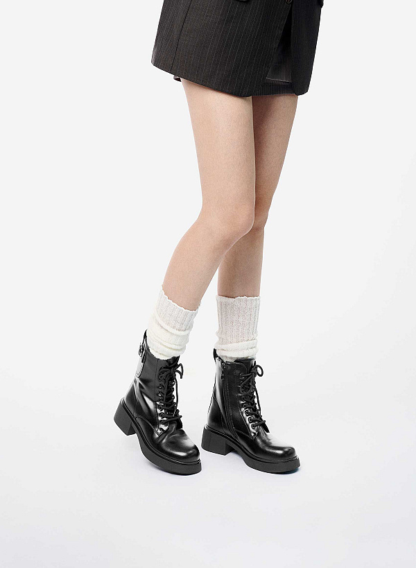 Giày combat boots phối khoá kim loại - BOT 0948 - Màu đen - VASCARA