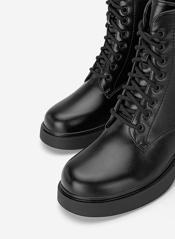 Giày combat boots phối khoá kim loại - BOT 0948 - Màu đen - VASCARA