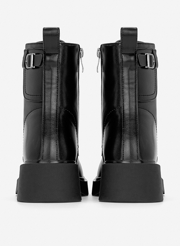 Giày combat boots phối khoá kim loại - BOT 0948 - Màu đen - VASCARA