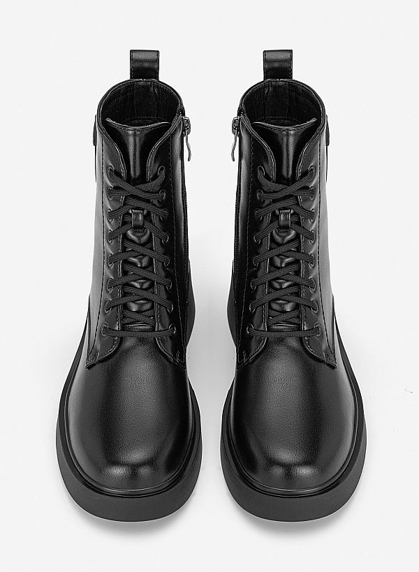 Giày combat boots phối khoá kim loại - BOT 0948 - Màu đen - VASCARA