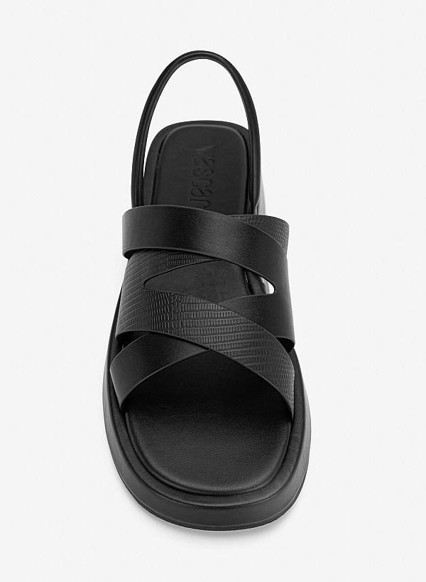Giày gladiator flatform sandals phối vân da animal - SDK 0352 - Màu đen - VASCARA