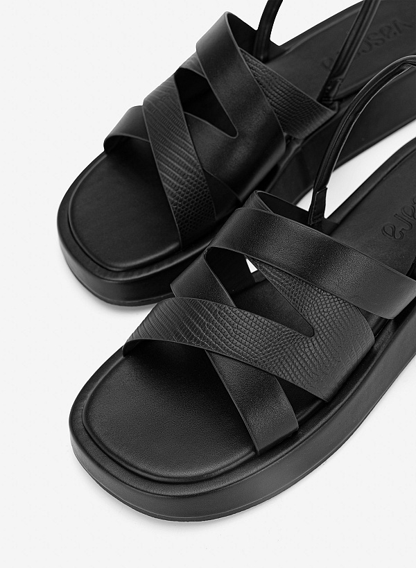 Giày gladiator flatform sandals phối vân da animal - SDK 0352 - Màu đen - VASCARA