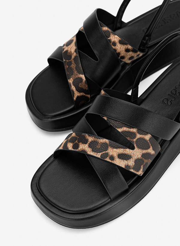 Giày gladiator flatform sandals phối vân da animal - SDK 0352 - Màu họa tiết da báo - VASCARA