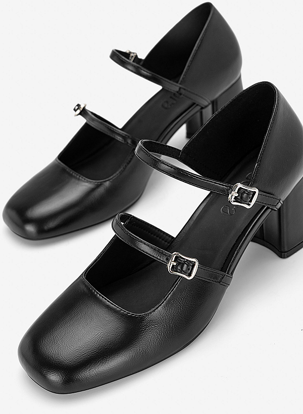 Giày gót trụ Mary Jane cut-out - BMN 0734 - Màu đen - VASCARA