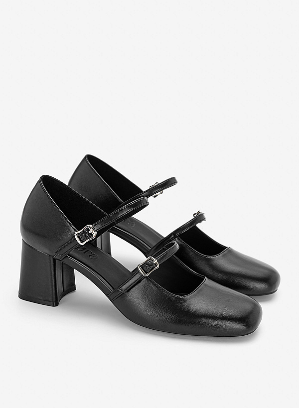 Giày gót trụ Mary Jane cut-out - BMN 0734 - Màu đen - VASCARA
