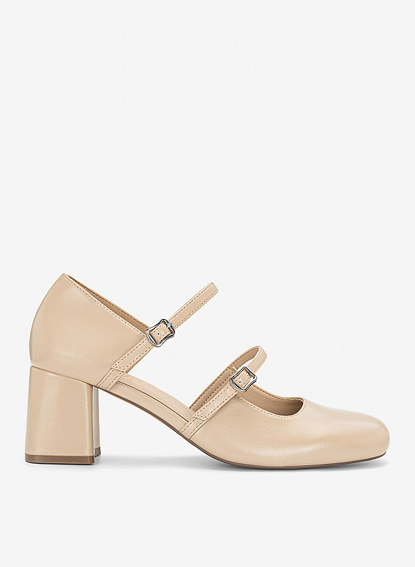 Giày gót trụ Mary Jane cut-out - BMN 0734 - Màu kem