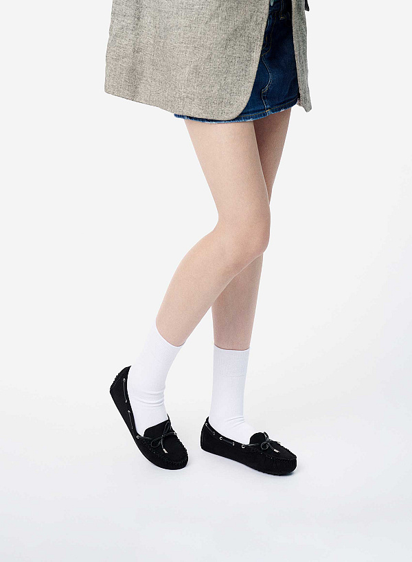 Giày moccasins nhấn nơ trang trí - MOI 0111 - Màu đen - VASCARA