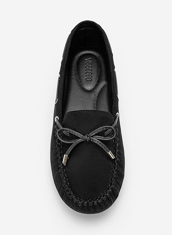 Giày moccasins nhấn nơ trang trí - MOI 0111 - Màu đen - VASCARA