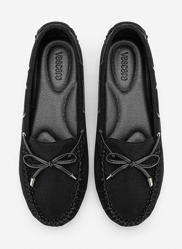 Giày moccasins nhấn nơ trang trí - MOI 0111 - Màu đen - VASCARA