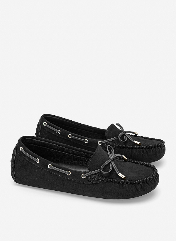 Giày moccasins nhấn nơ trang trí - MOI 0111 - Màu đen - VASCARA