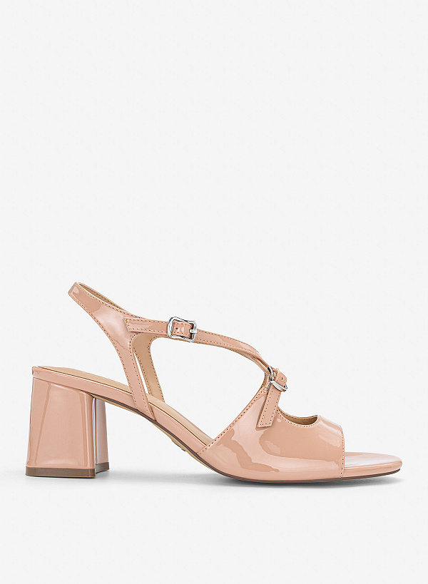 Giày sandals block heel cut-out