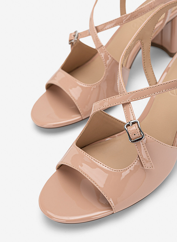 Giày sandals block heel cut-out - SDN 0837 - Màu be - VASCARA