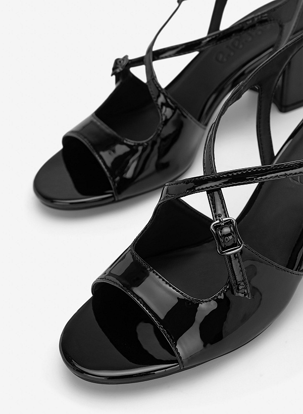 Giày sandals block heel cut-out - SDN 0837 - Màu đen - VASCARA