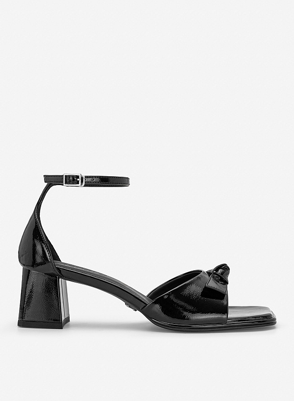 Giày sandals block heel nhấn nơ trang trí