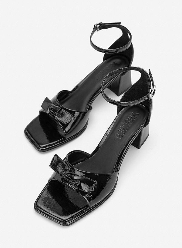 Giày sandals block heel nhấn nơ trang trí - SDN 0841 - Màu đen - VASCARA