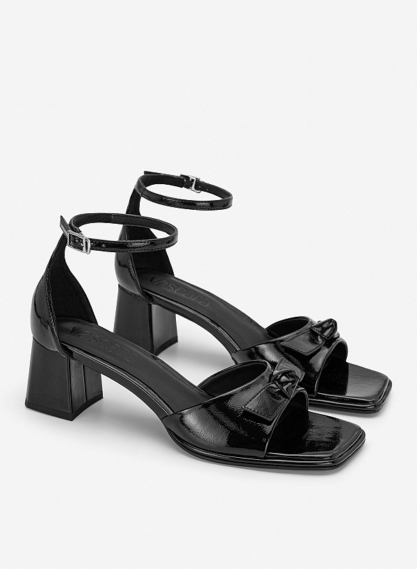 Giày sandals block heel nhấn nơ trang trí - SDN 0841 - Màu đen - VASCARA