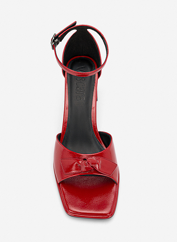 Giày sandals block heel nhấn nơ trang trí - SDN 0841 - Màu đỏ - VASCARA