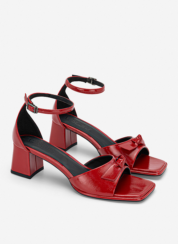 Giày sandals block heel nhấn nơ trang trí - SDN 0841 - Màu đỏ - VASCARA