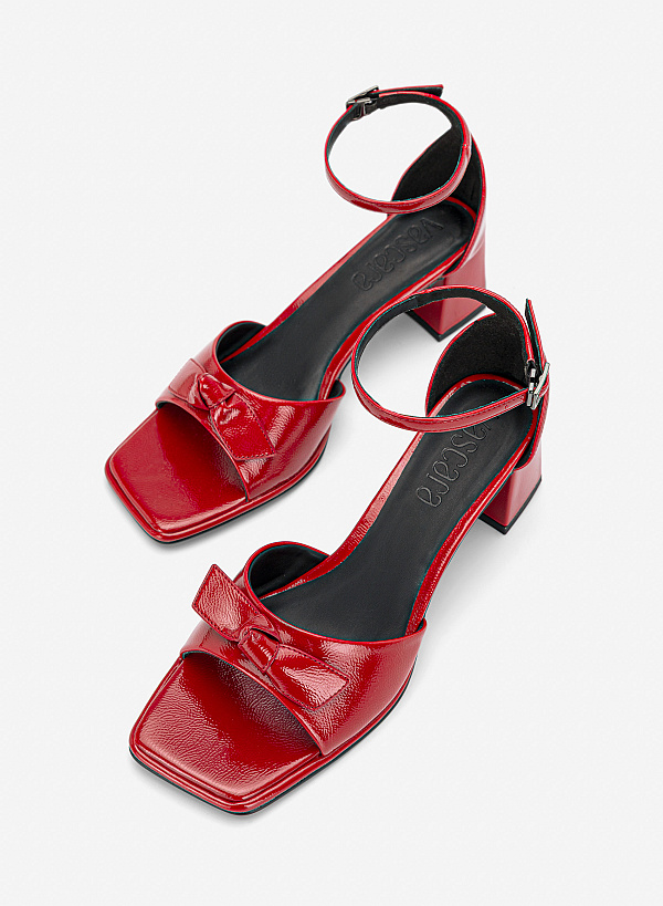 Giày sandals block heel nhấn nơ trang trí - SDN 0841 - Màu đỏ - VASCARA
