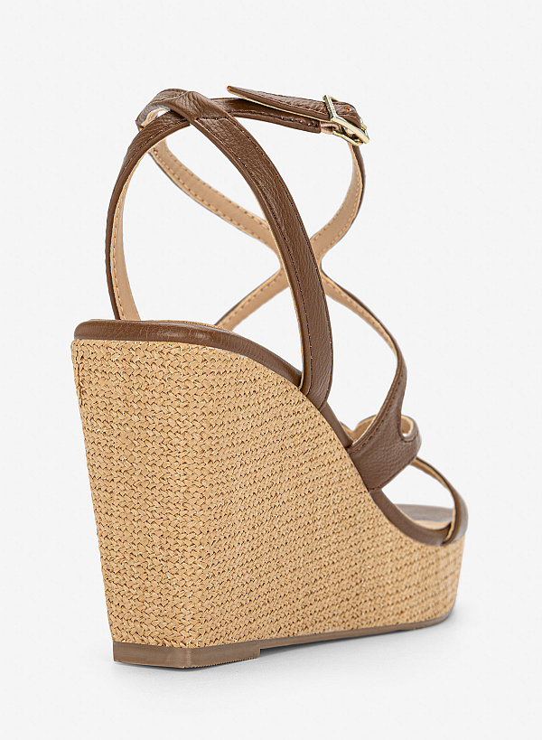 Giày sandals đế xuồng dây đan - SDX 0451 - Màu nâu đậm - VASCARA