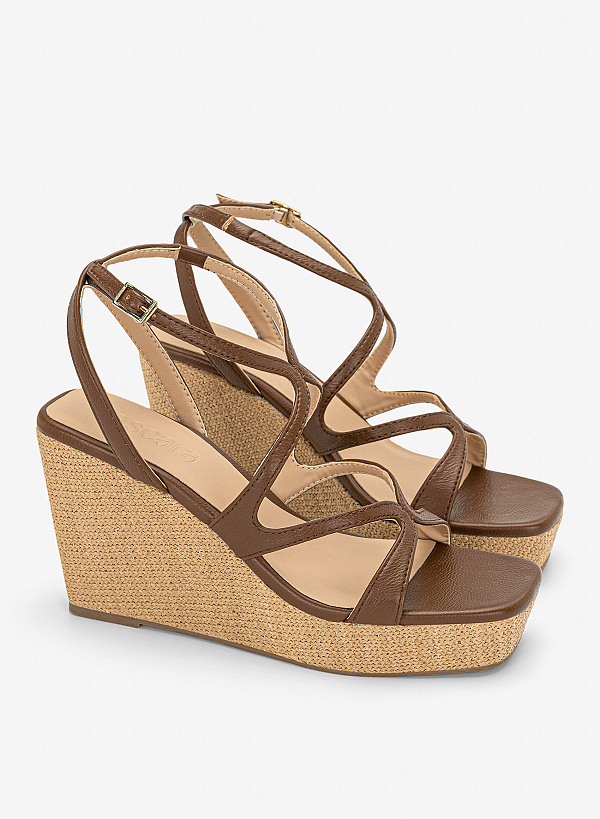 Giày sandals đế xuồng dây đan - SDX 0451 - Màu nâu đậm - VASCARA