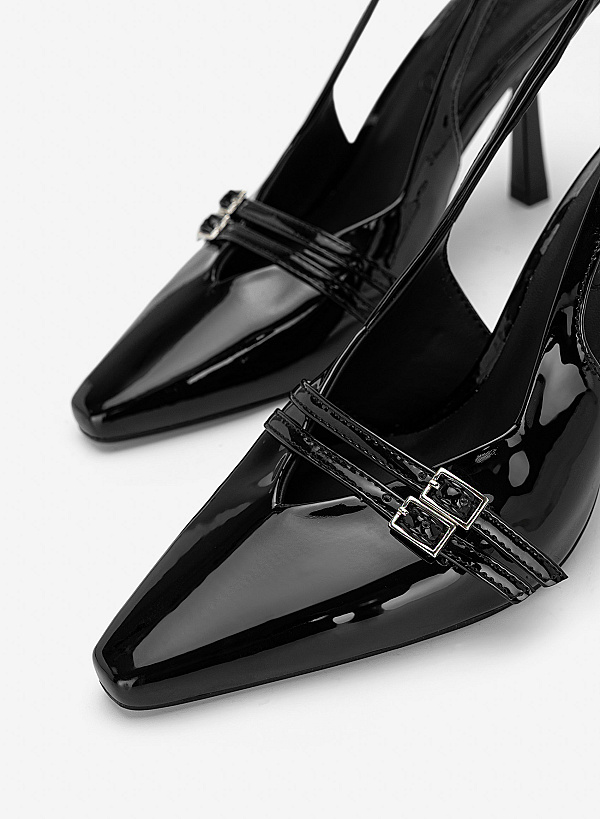 Giày slingback mũi nhọn phối khóa đôi - BMN 0731 - Màu đen - VASCARA