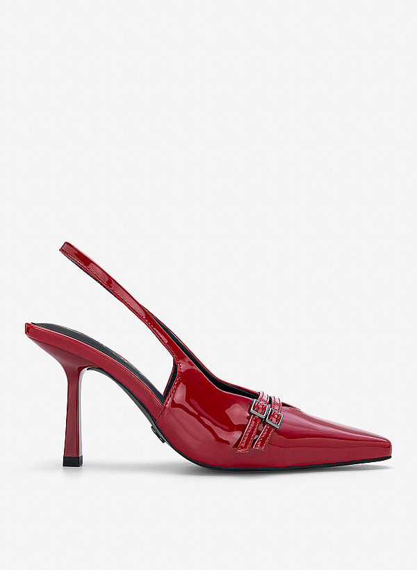 Giày slingback mũi nhọn phối khóa đôi