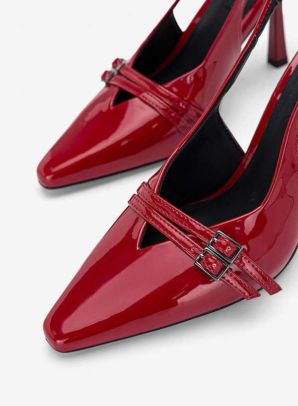 Giày slingback mũi nhọn phối khóa đôi - BMN 0731 - Màu đỏ - VASCARA