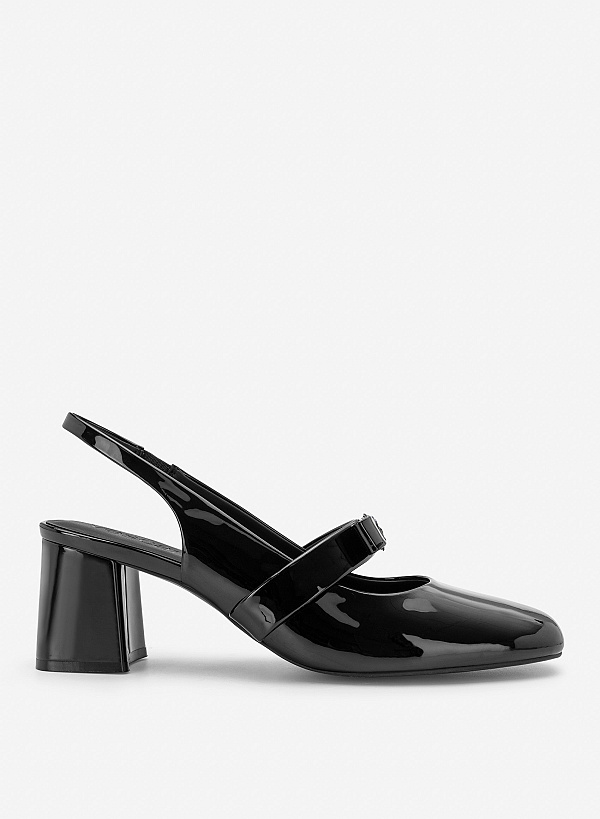 Giày slingback mũi tròn phối nơ kim loại