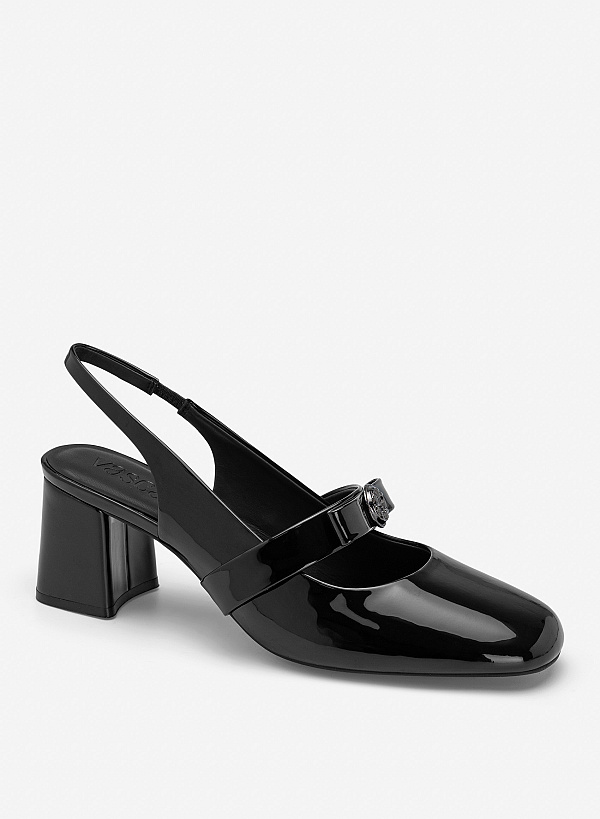 Giày slingback mũi tròn phối nơ kim loại - BMN 0748 - Màu đen - VASCARA