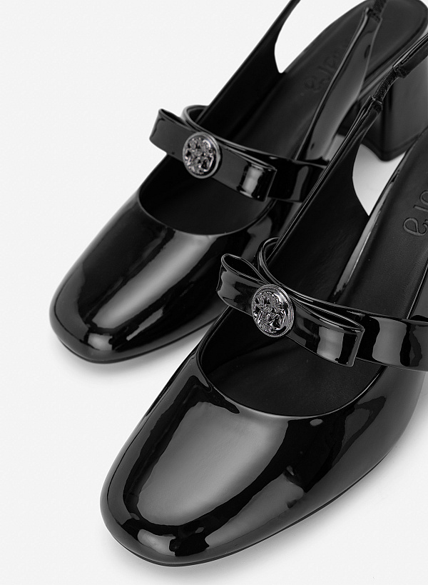 Giày slingback mũi tròn phối nơ kim loại - BMN 0748 - Màu đen - VASCARA