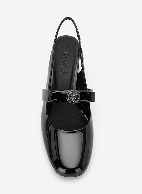 Giày slingback mũi tròn phối nơ kim loại - BMN 0748 - Màu đen - VASCARA