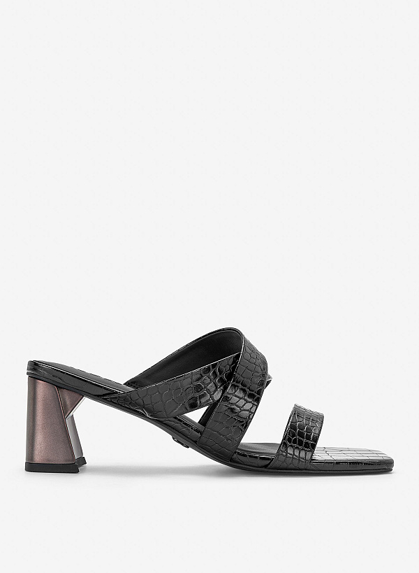 Guốc cao gót vân da cá sấu