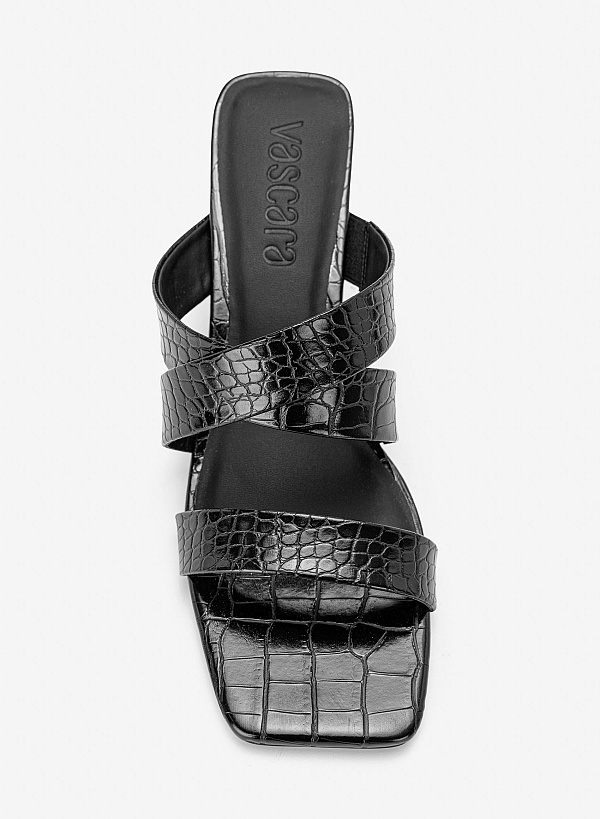 Guốc cao gót vân da cá sấu - GNN 0235 - Màu đen - VASCARA