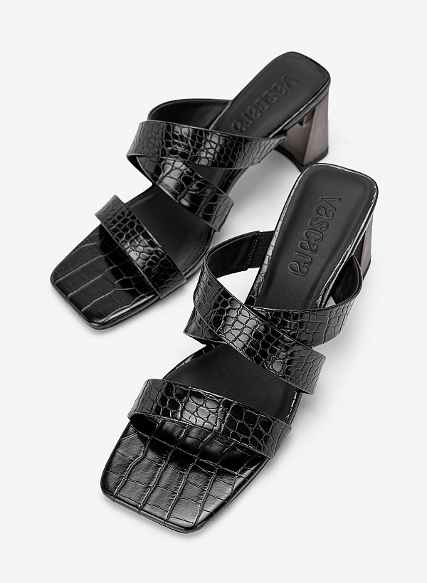 Guốc cao gót vân da cá sấu - GNN 0235 - Màu đen - VASCARA