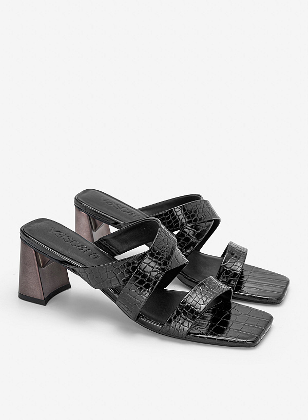 Guốc cao gót vân da cá sấu - GNN 0235 - Màu đen - VASCARA