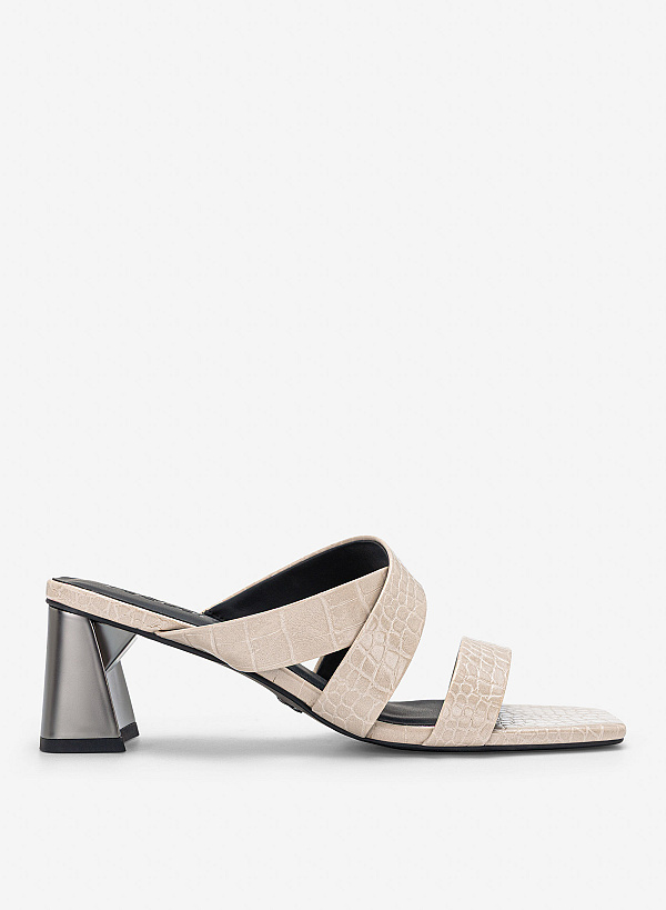 Guốc cao gót vân da cá sấu