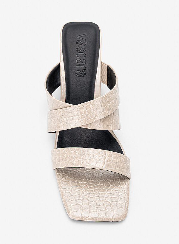 Guốc cao gót vân da cá sấu - GNN 0235 - Màu kem - VASCARA