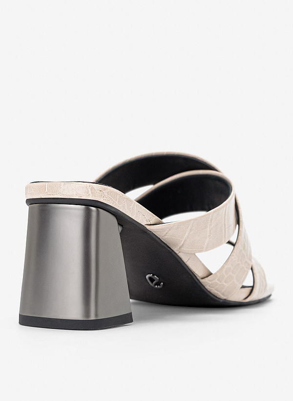 Guốc cao gót vân da cá sấu - GNN 0235 - Màu kem - VASCARA