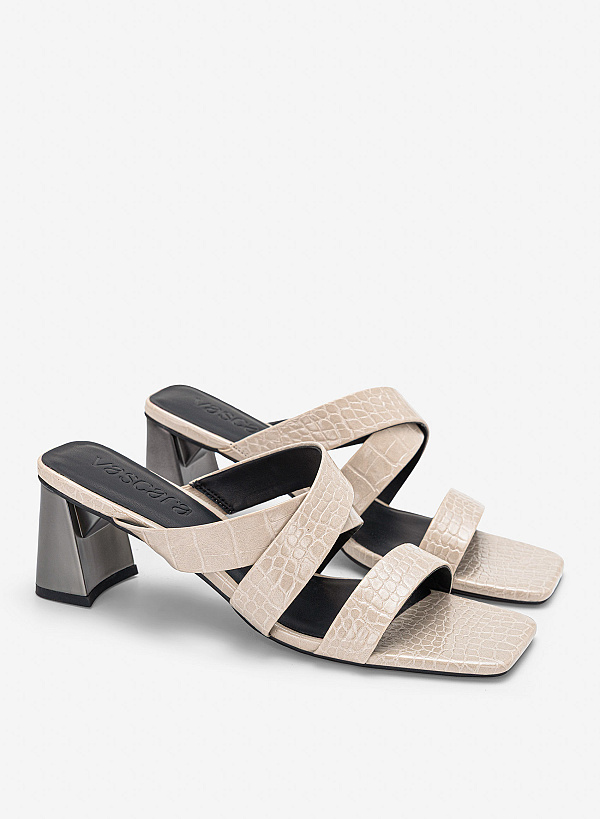 Guốc cao gót vân da cá sấu - GNN 0235 - Màu kem - VASCARA