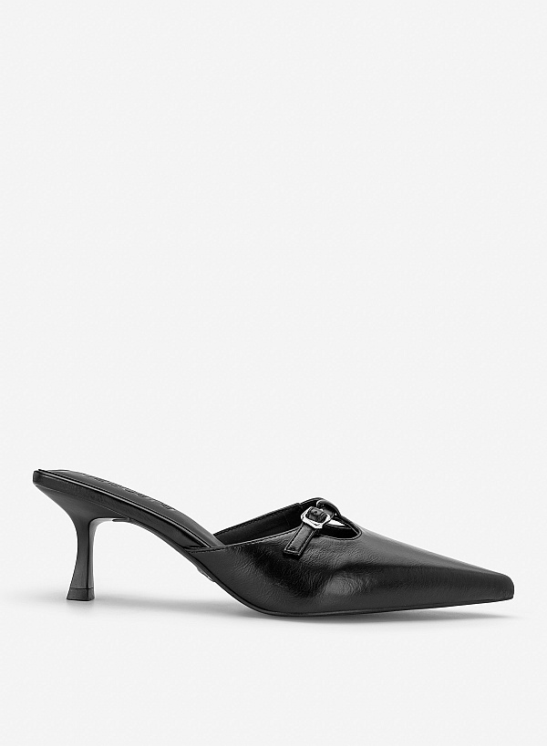 Guốc mũi nhọn t-bar phối khoá trang trí