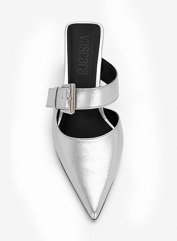 Guốc mules block heel cut-out phối khóa gài - GNN 0230 - Màu bạc - VASCARA